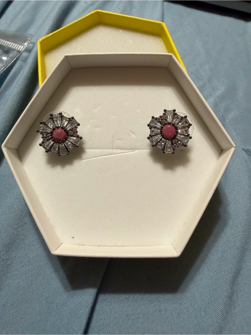 CZ and Rhodolite on Hematite Studs